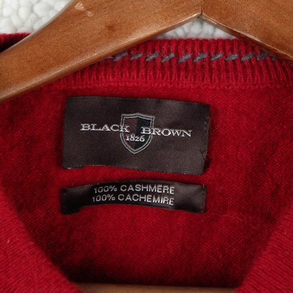 Black Brown Sweater Mens Large Red Cashmere Lightweight V Neck Preppy - Picture 8 of 12